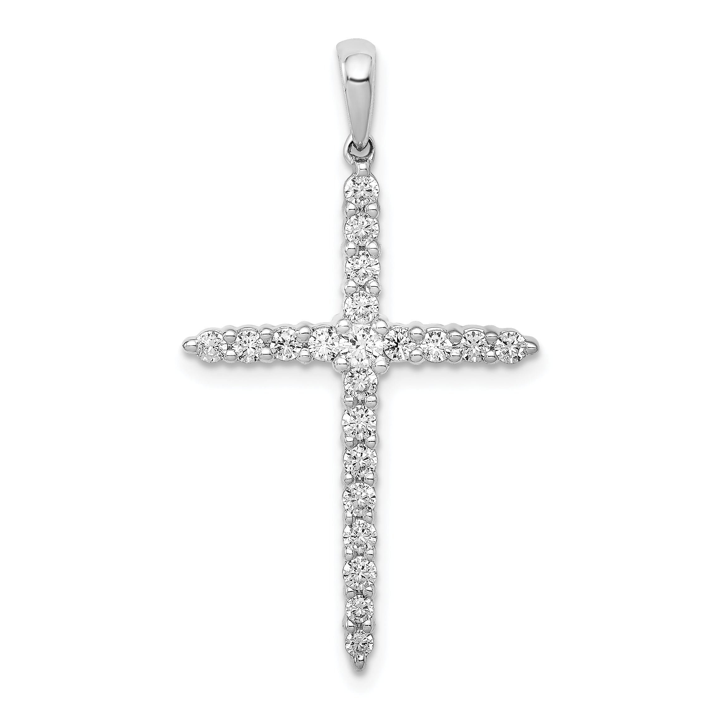 14k White Gold Polished 1/2ct. Diamond Cross Pendant