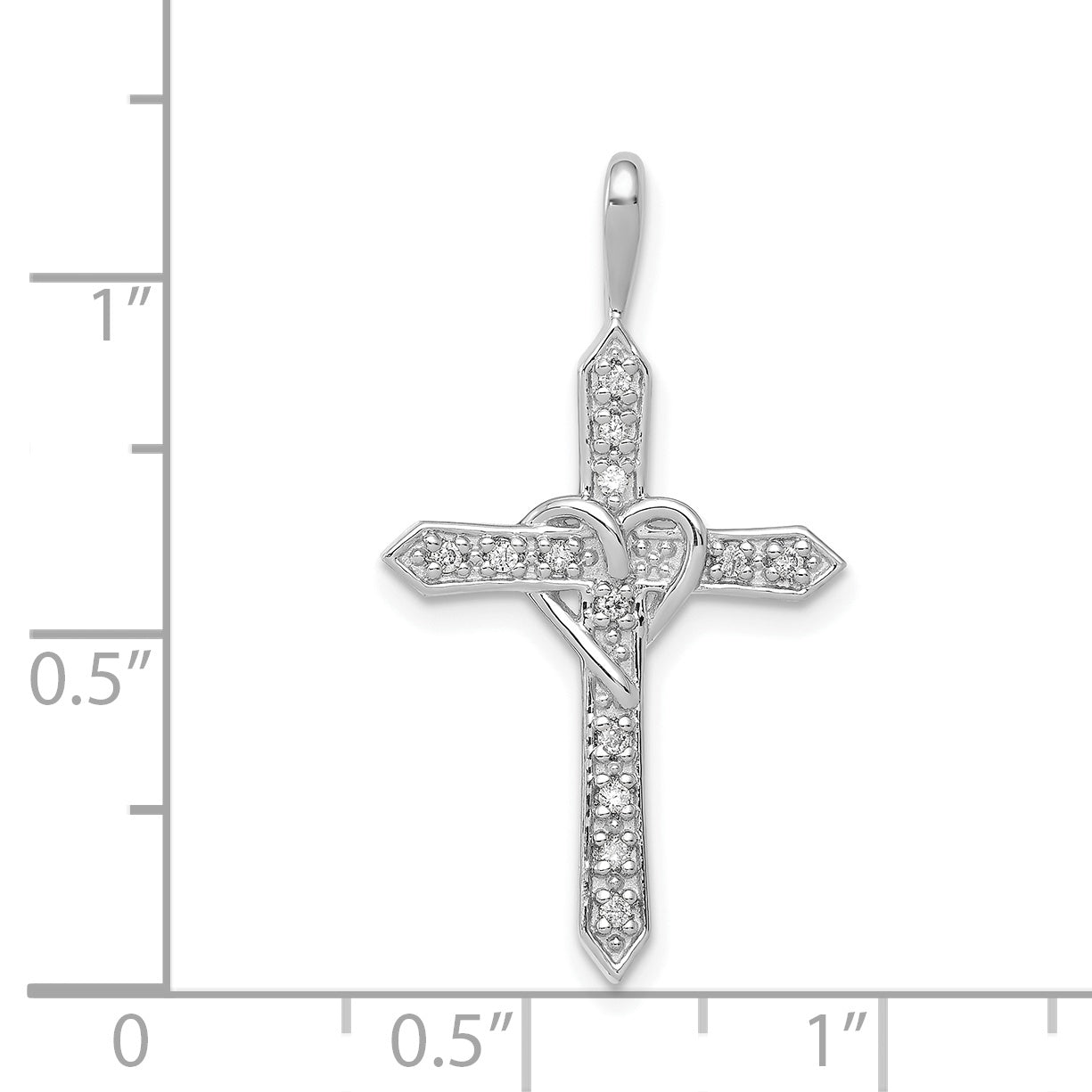 14k White Gold AA 1/10ct. Diamond Heart Cross Pendant