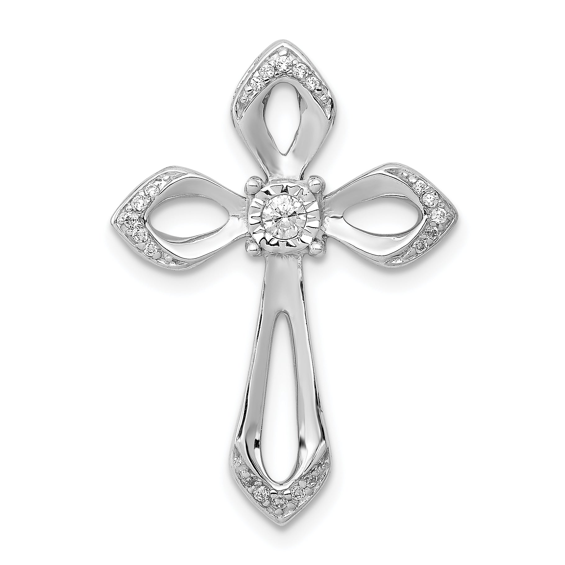 14k White Gold 1/8ct. Diamond Cross Chain Slide