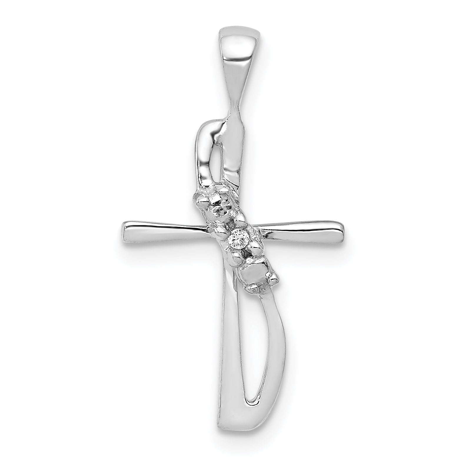 14k White Gold .01ct. Diamond Cross Pendant