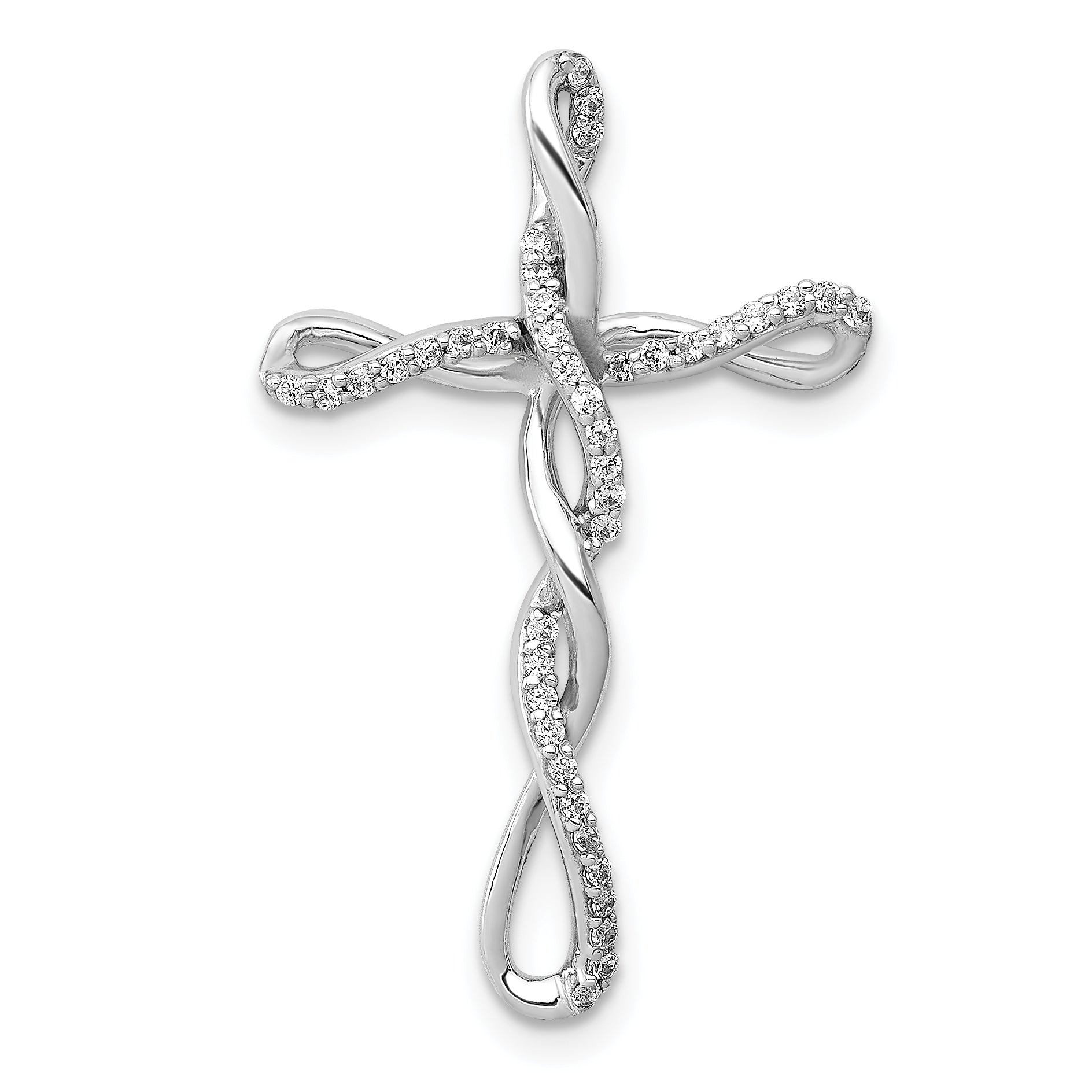 14k White Gold 1/6ct. Diamond Twisted Cross Chain Slide