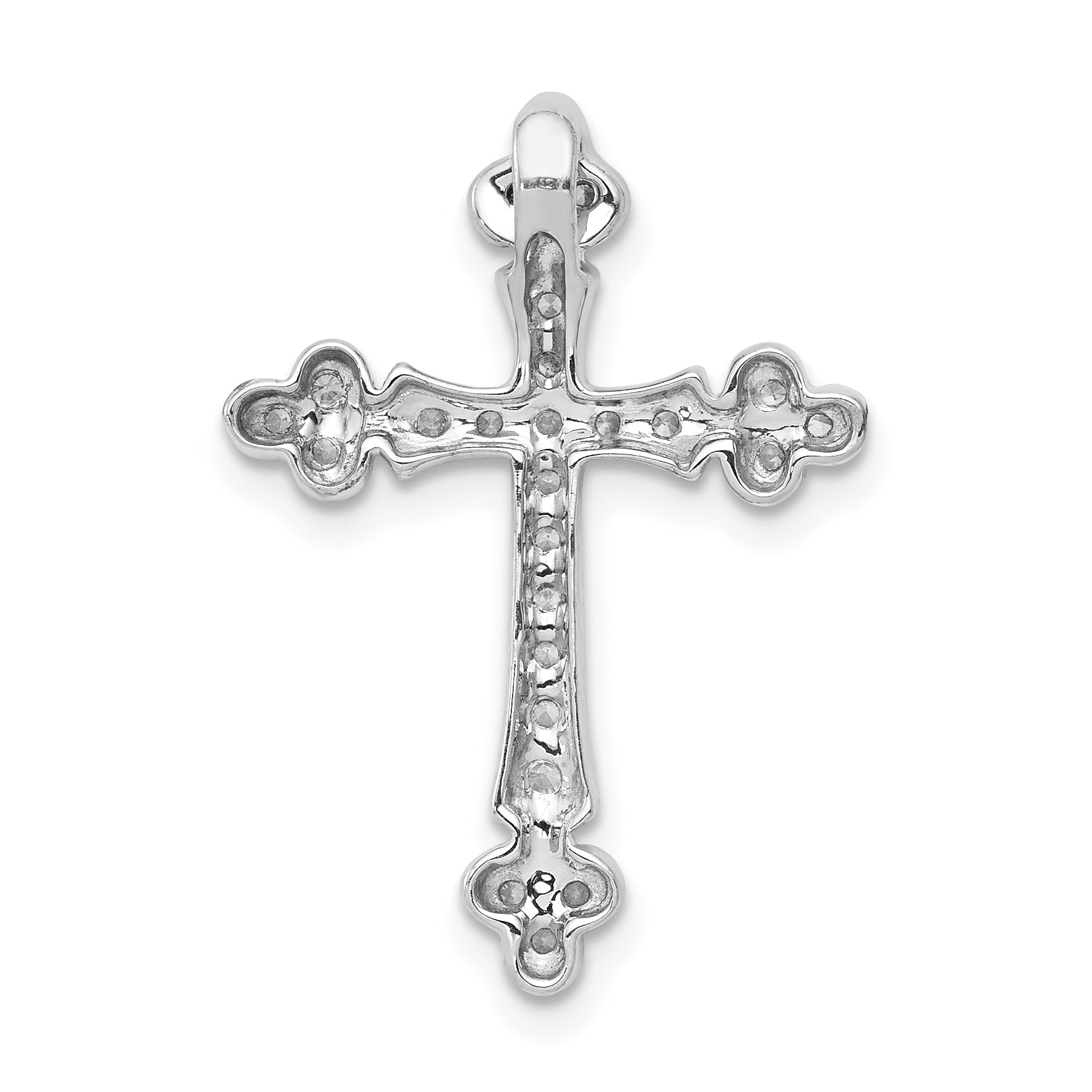 14k White Gold 1/4ct. Diamond Budded Cross Chain Slide