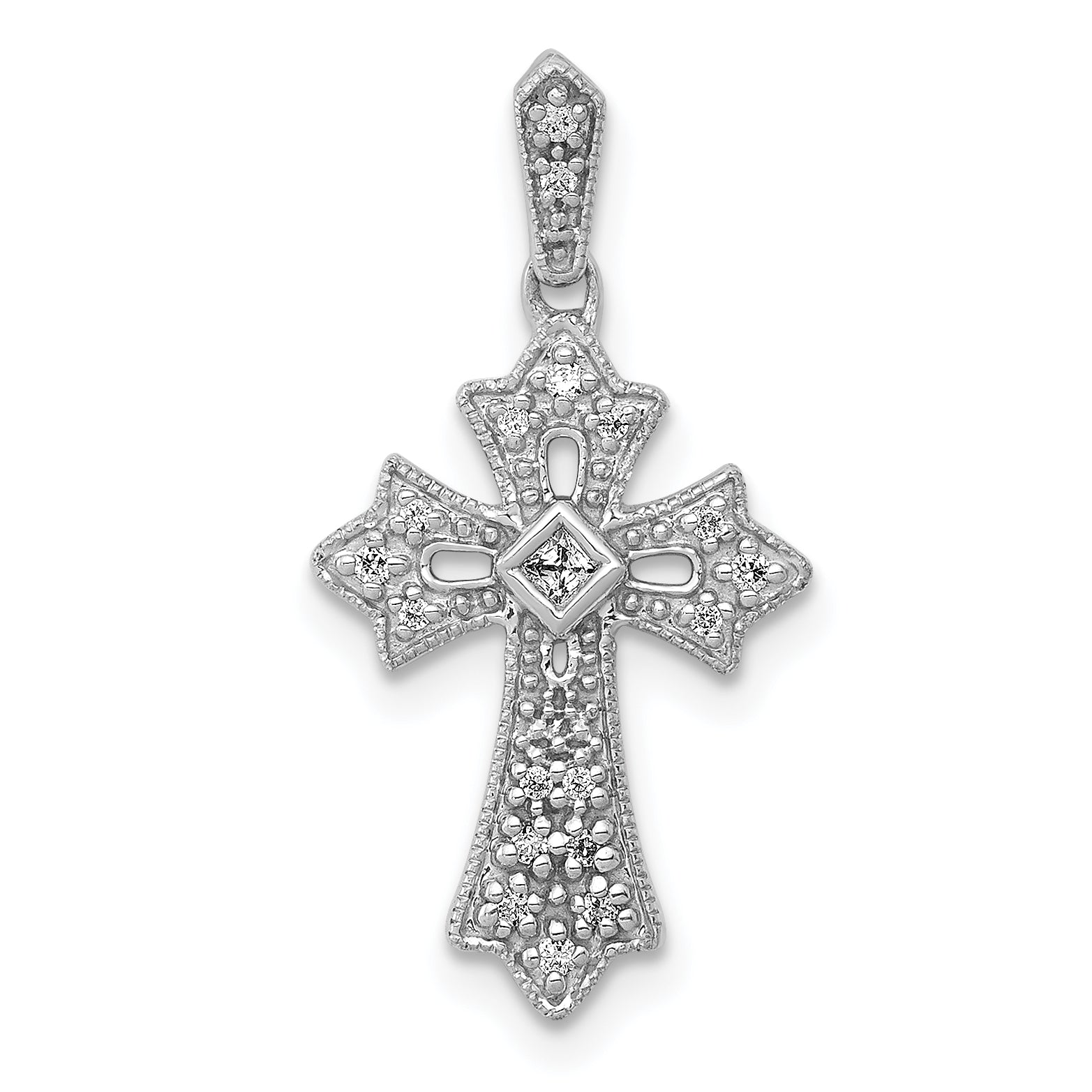 14k White Gold 1/10ct. Diamond Fancy Cross Pendant