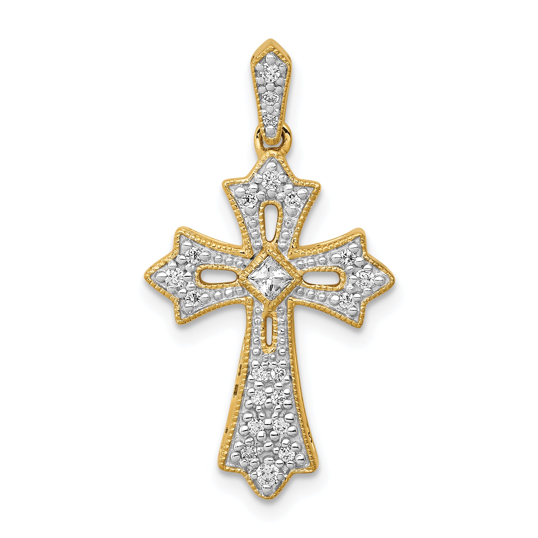 14k  1/6ct. Diamond Fleur de Lis Cross Pendant