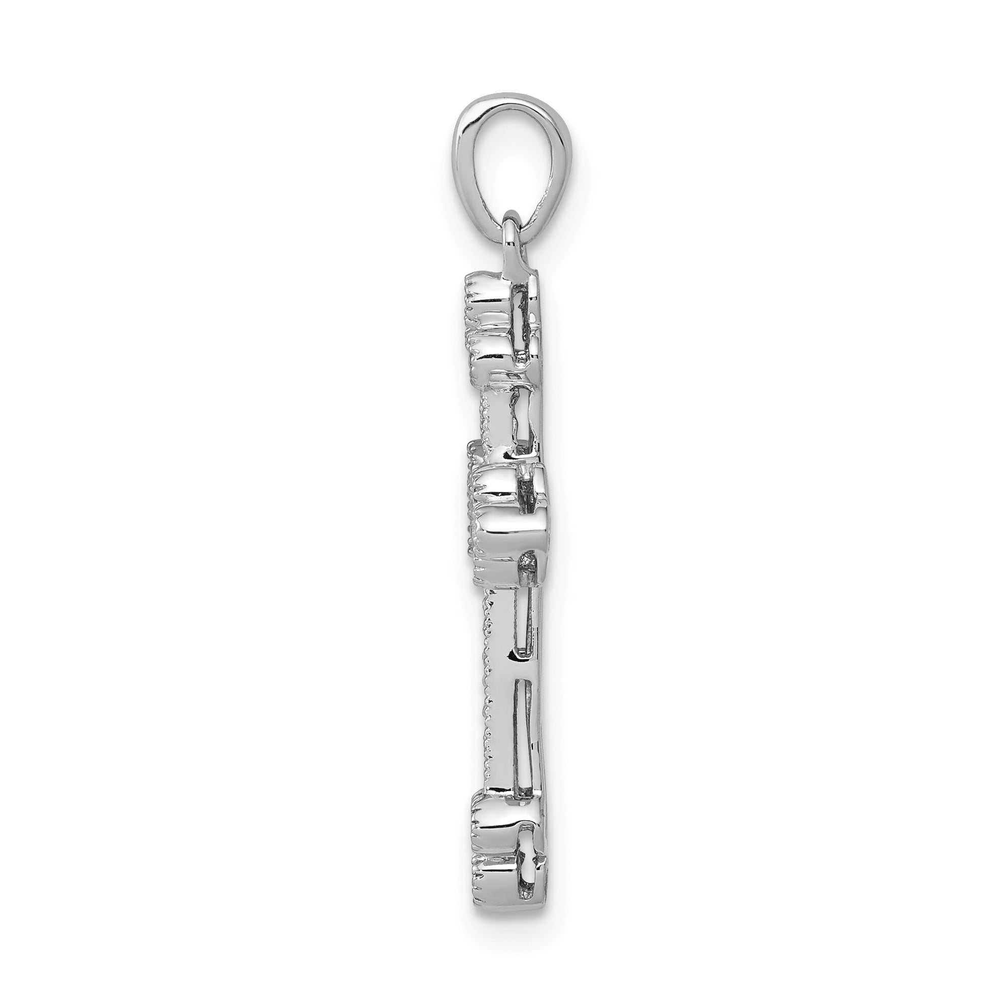 14k White Gold 1/10ct. Diamond Filigree Budded Cross Pendant