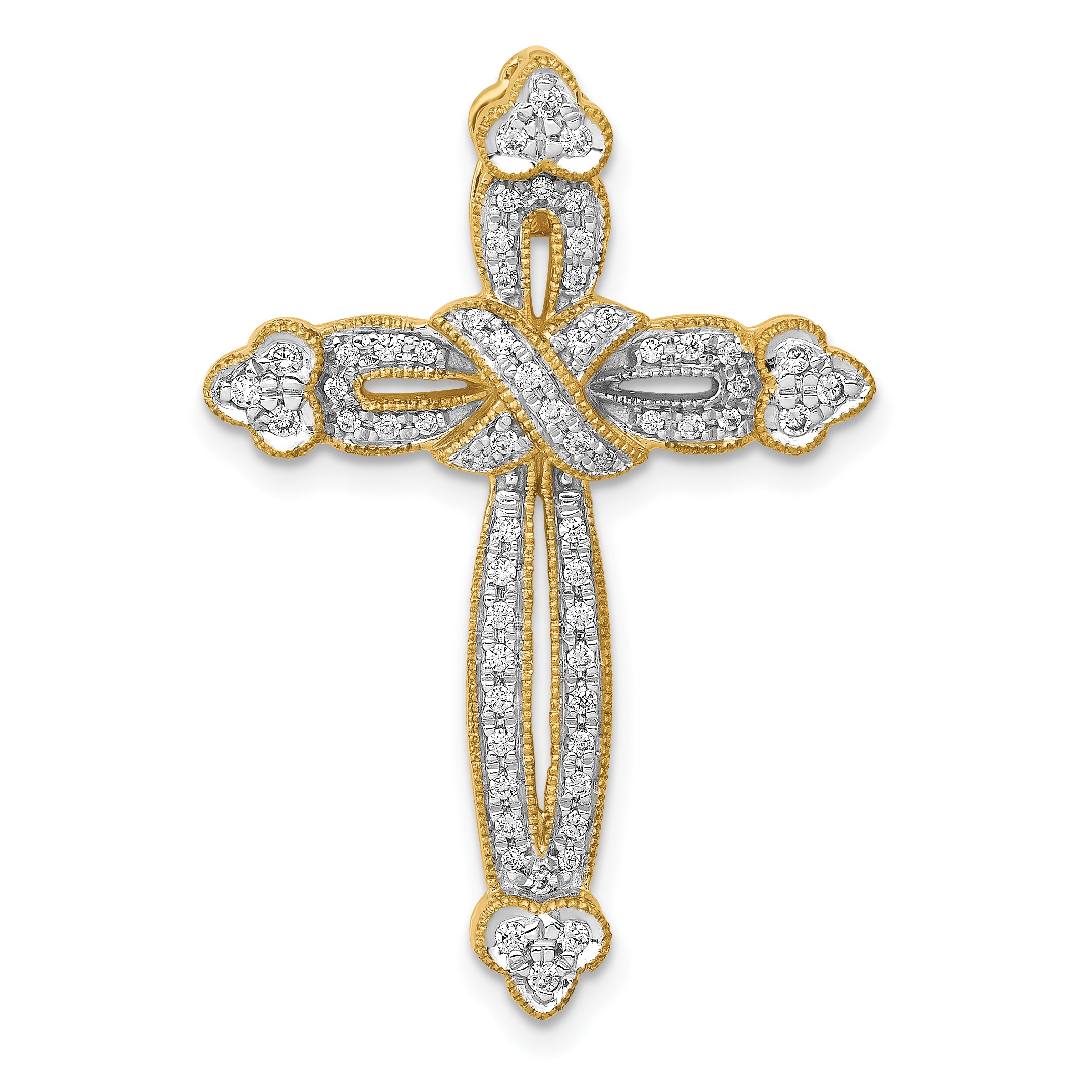14k 1/4ct. Diamond Budded Cross Chain Slide