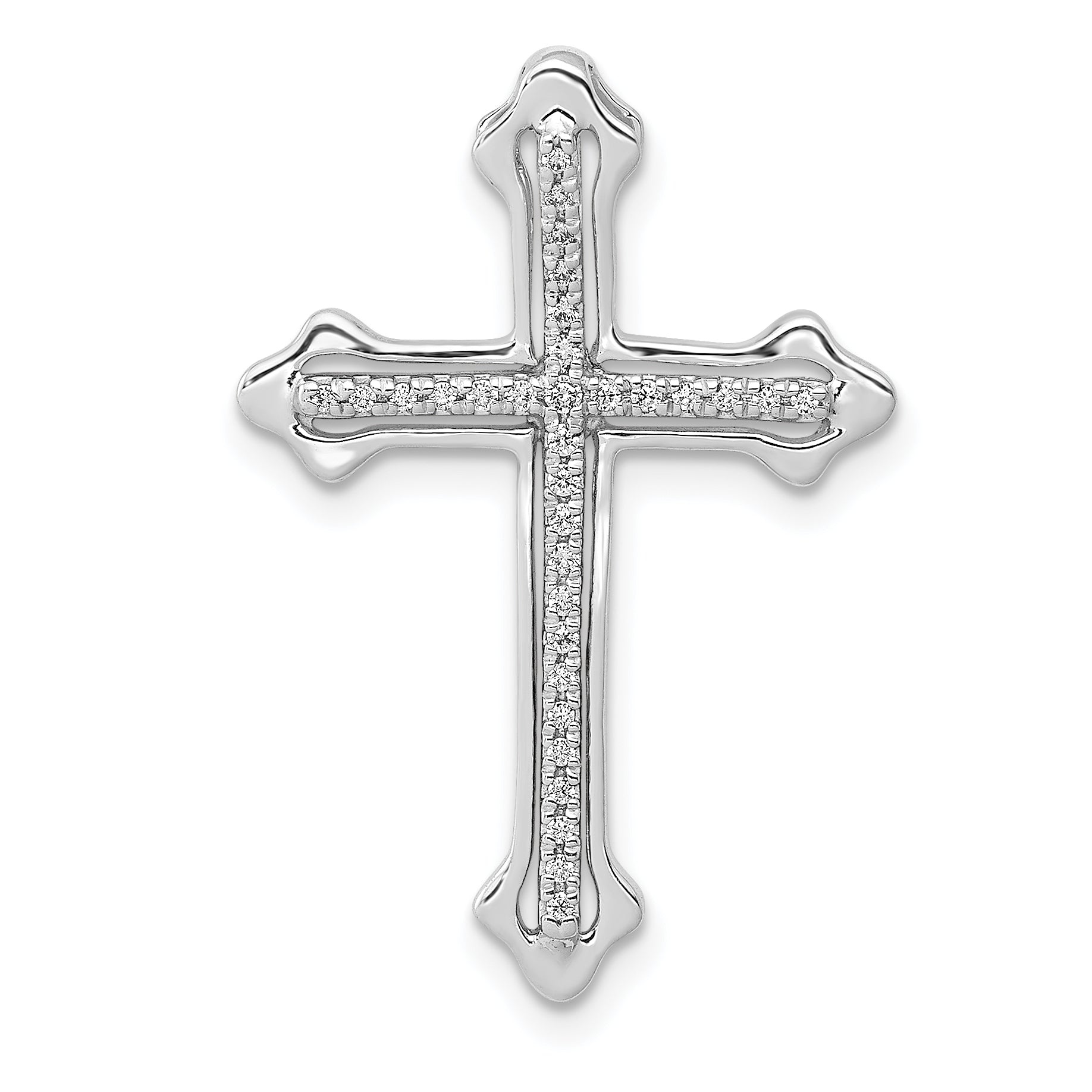 14k White Gold Polished 1/10ct. Diamond Budded Cross Chain Slide