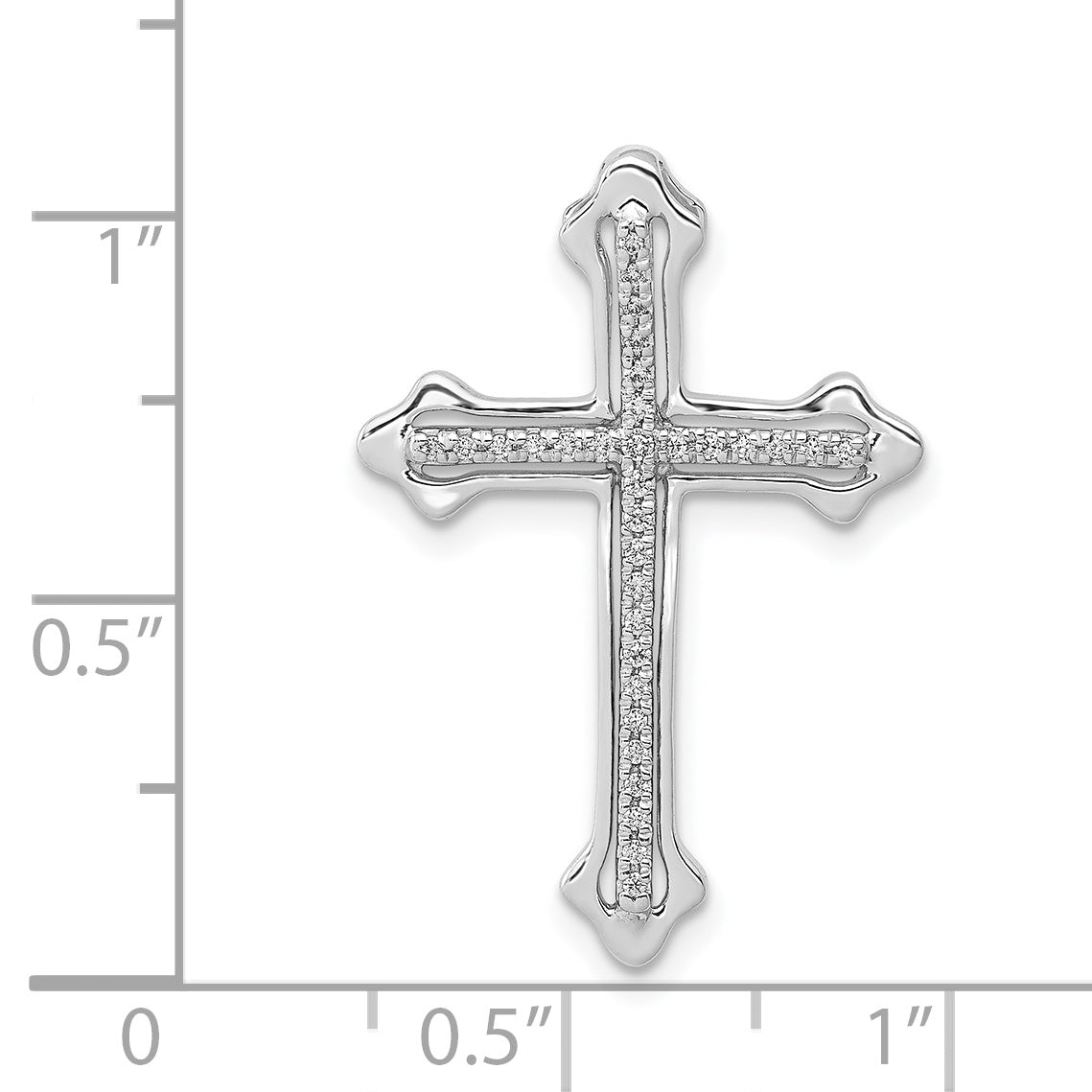14k White Gold Polished 1/10ct. Diamond Budded Cross Chain Slide