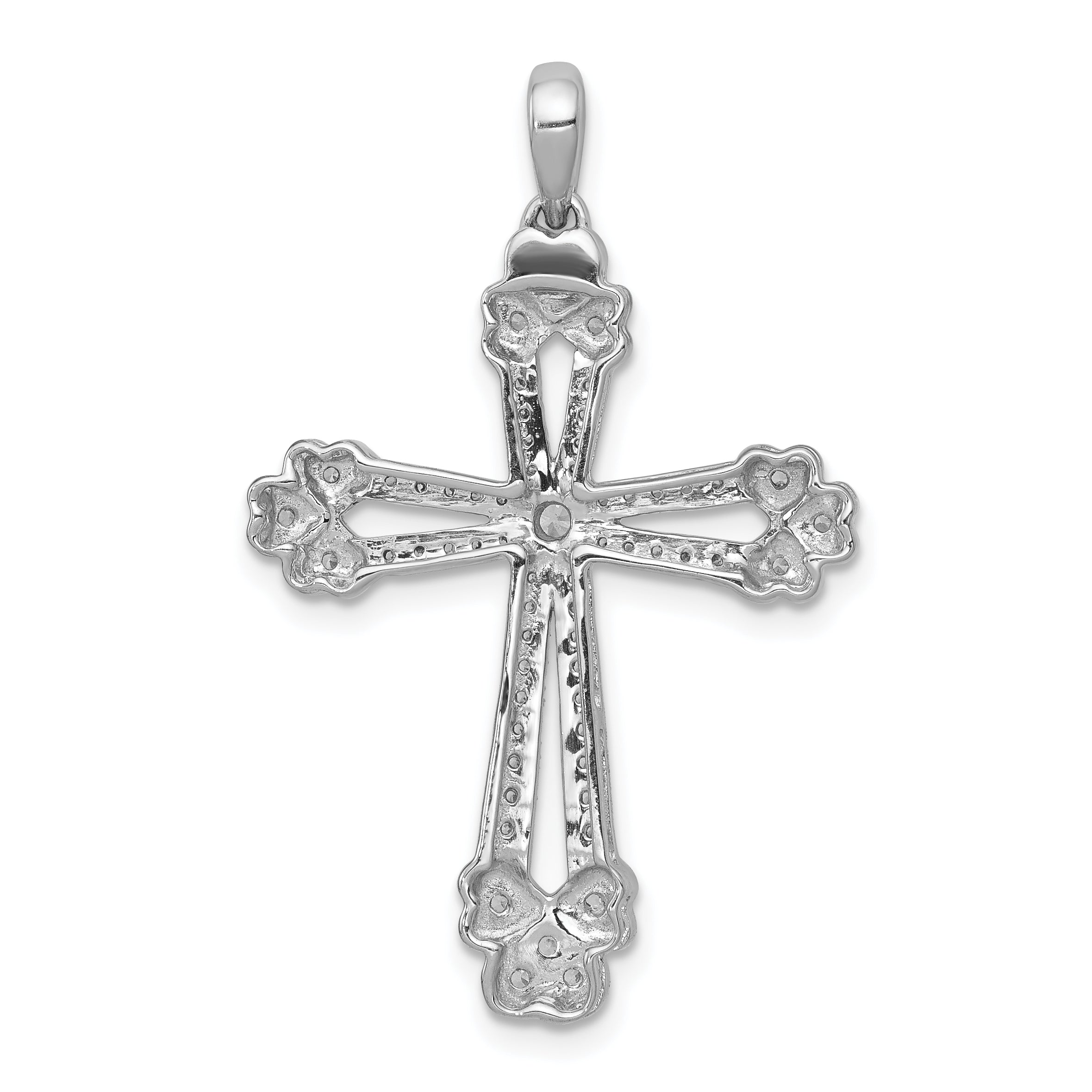 14k White Gold 3/8ct. Diamond Budded Cross Pendant