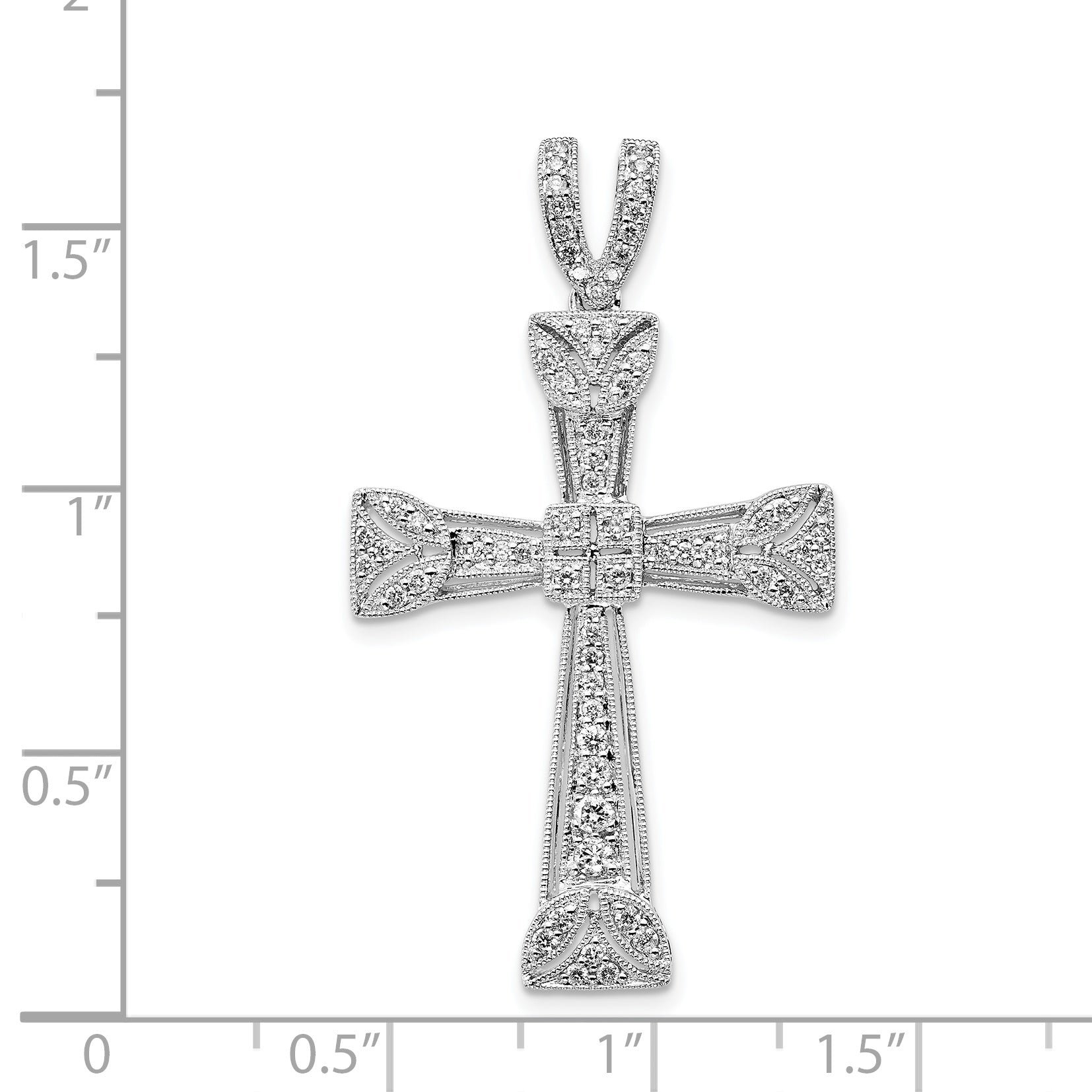 14k White Gold Diamond Filigree Cross Pendant