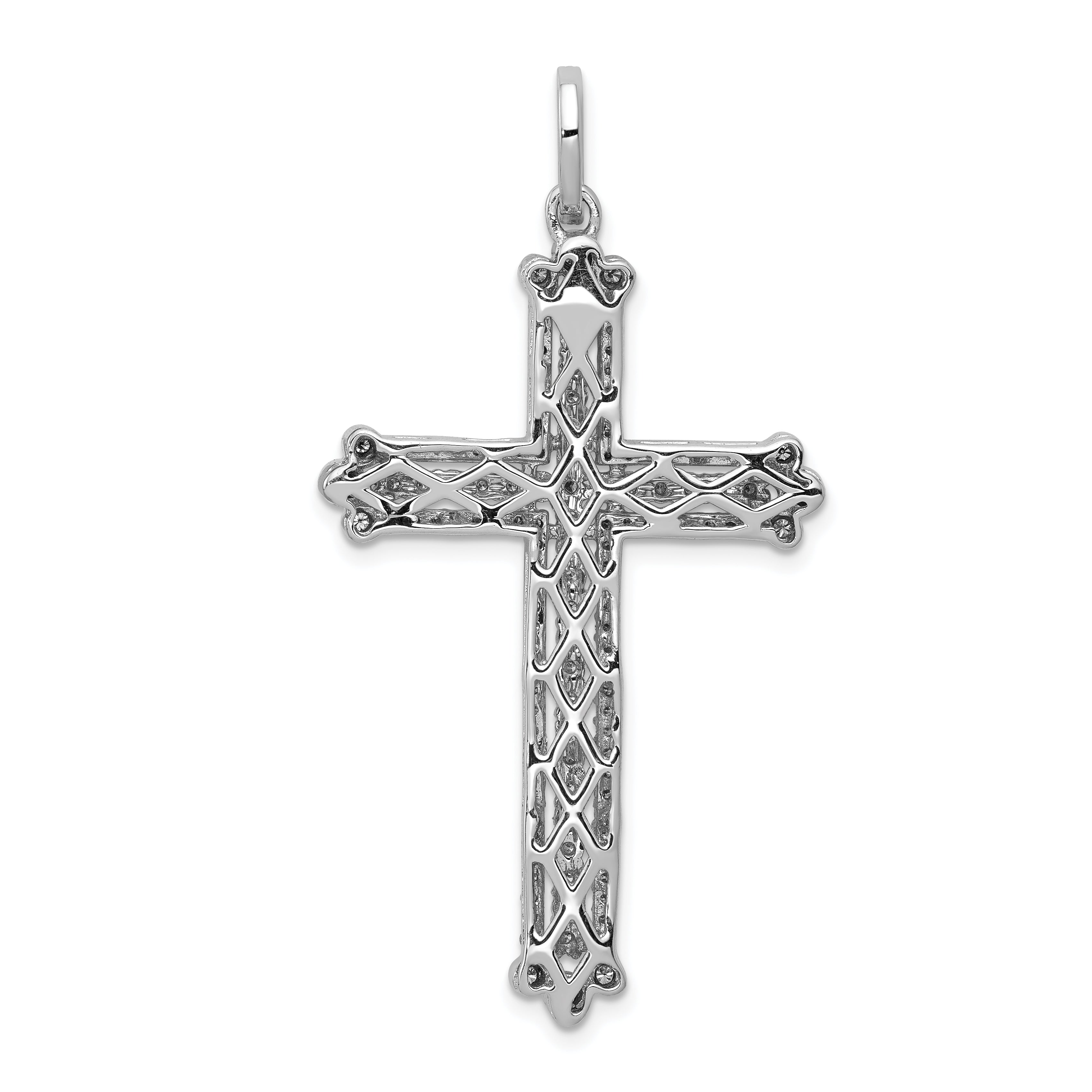 14k White Gold 1ct. Diamond Budded Cross Pendant
