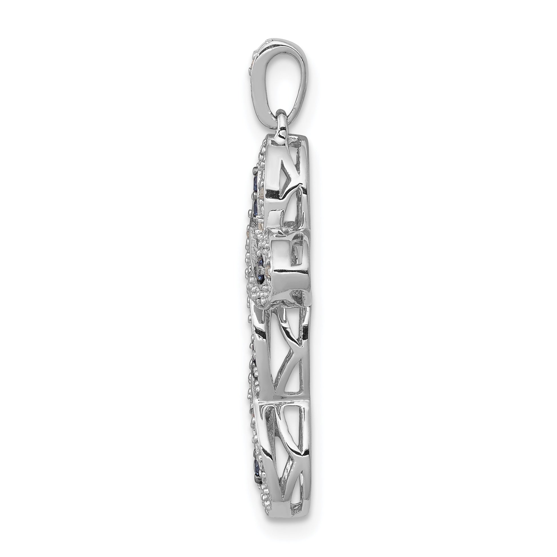 14k White Gold White and Blue Diamond Cross Pendant