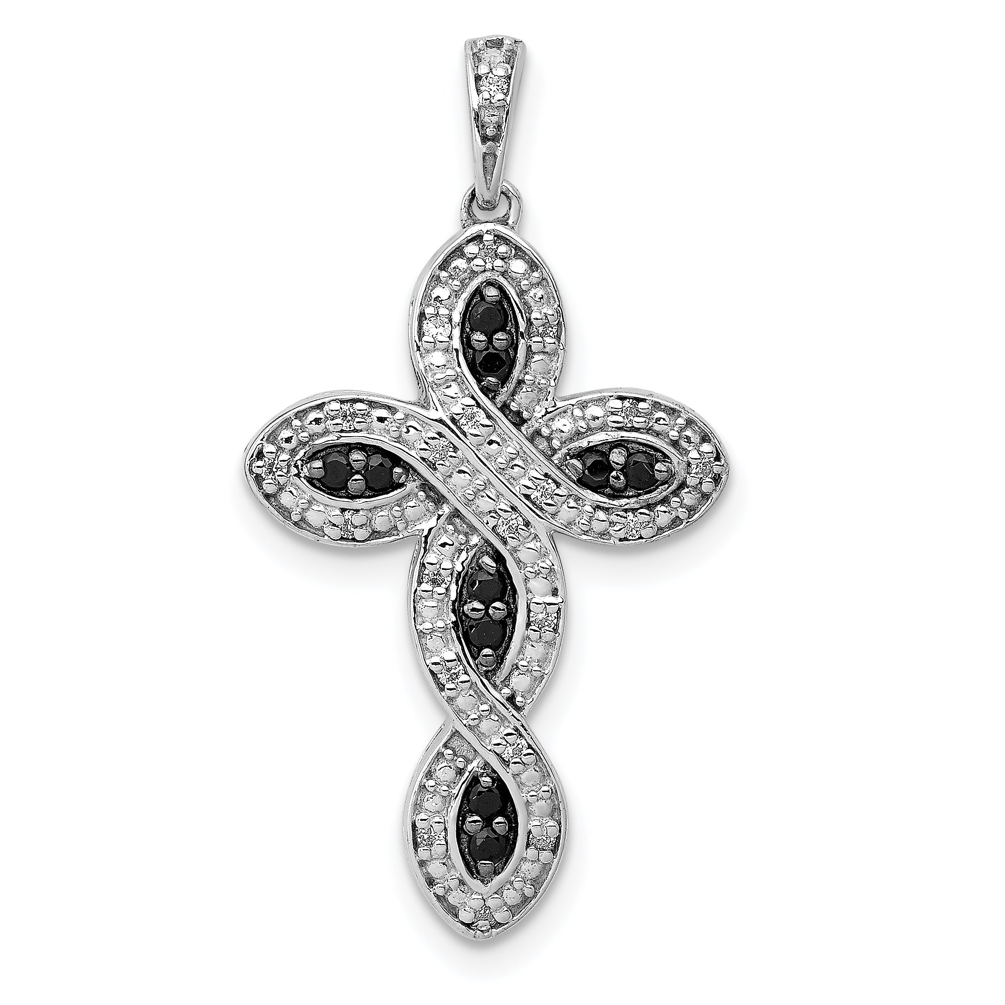 14k White Gold White and Black Diamond Cross Pendant