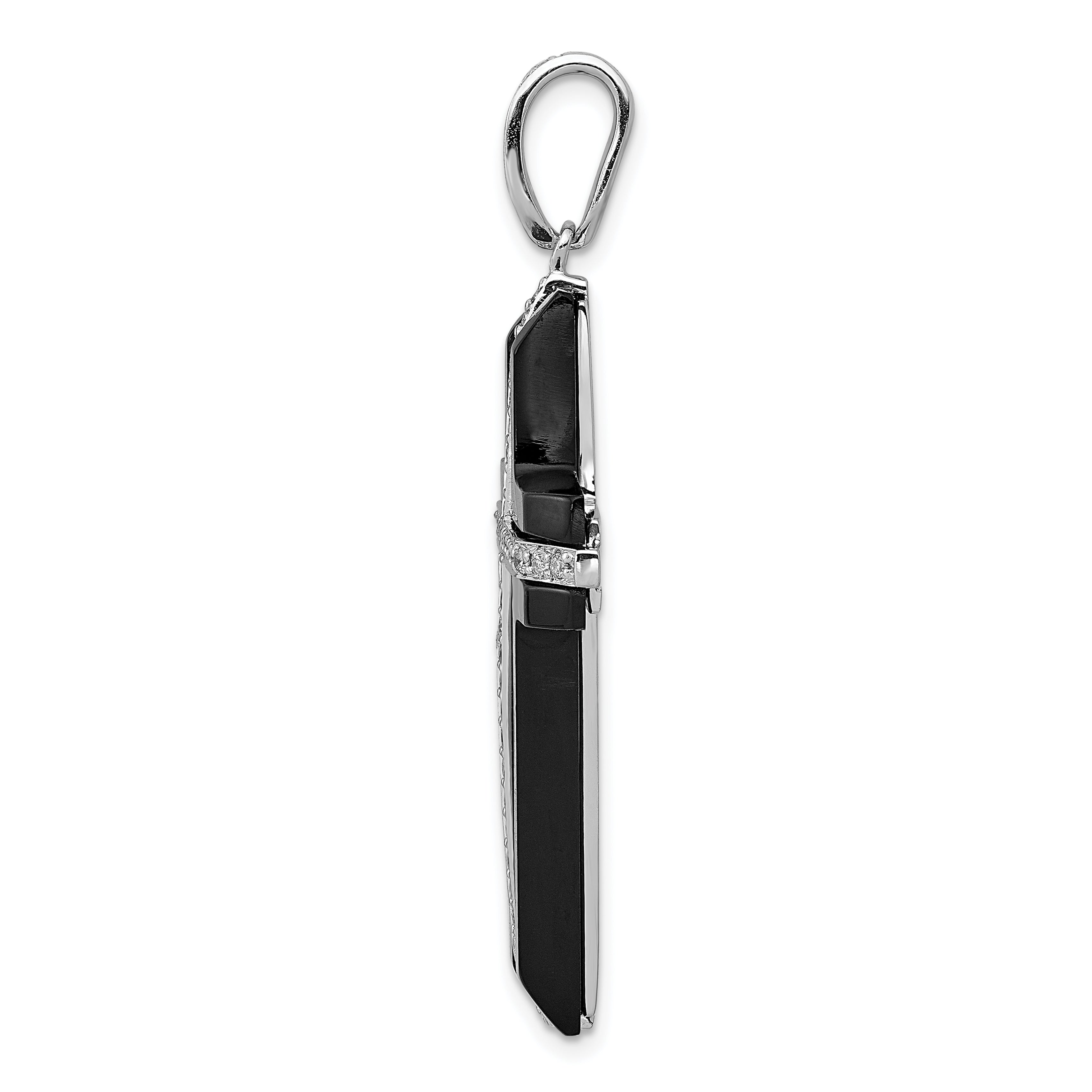 14k White Gold 1/4ct. Diamond and Onyx Cross Pendant