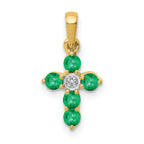14k Emerald and Diamond Cross Pendant
