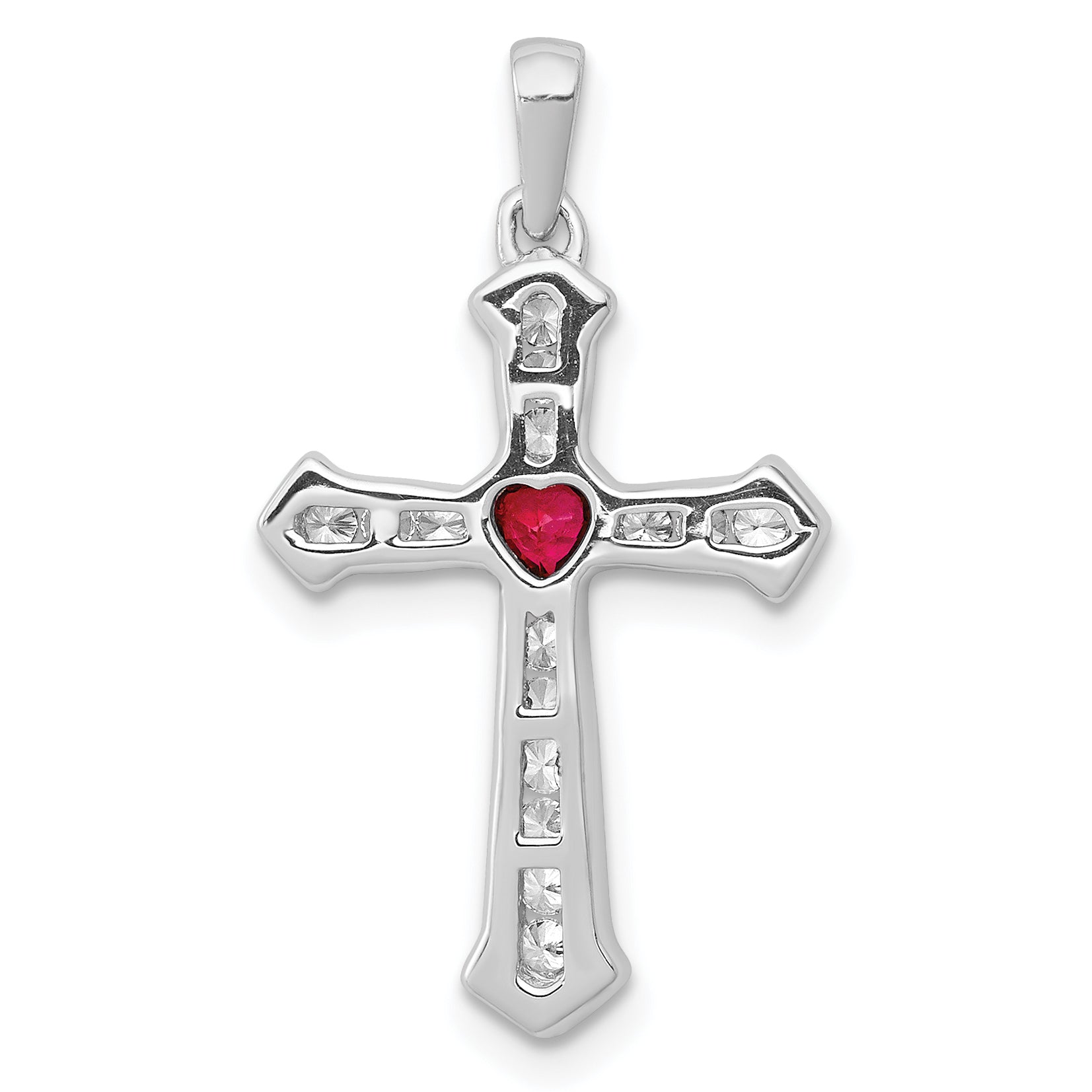 14k White Gold Ruby and Diamond Heart Cross Pendant