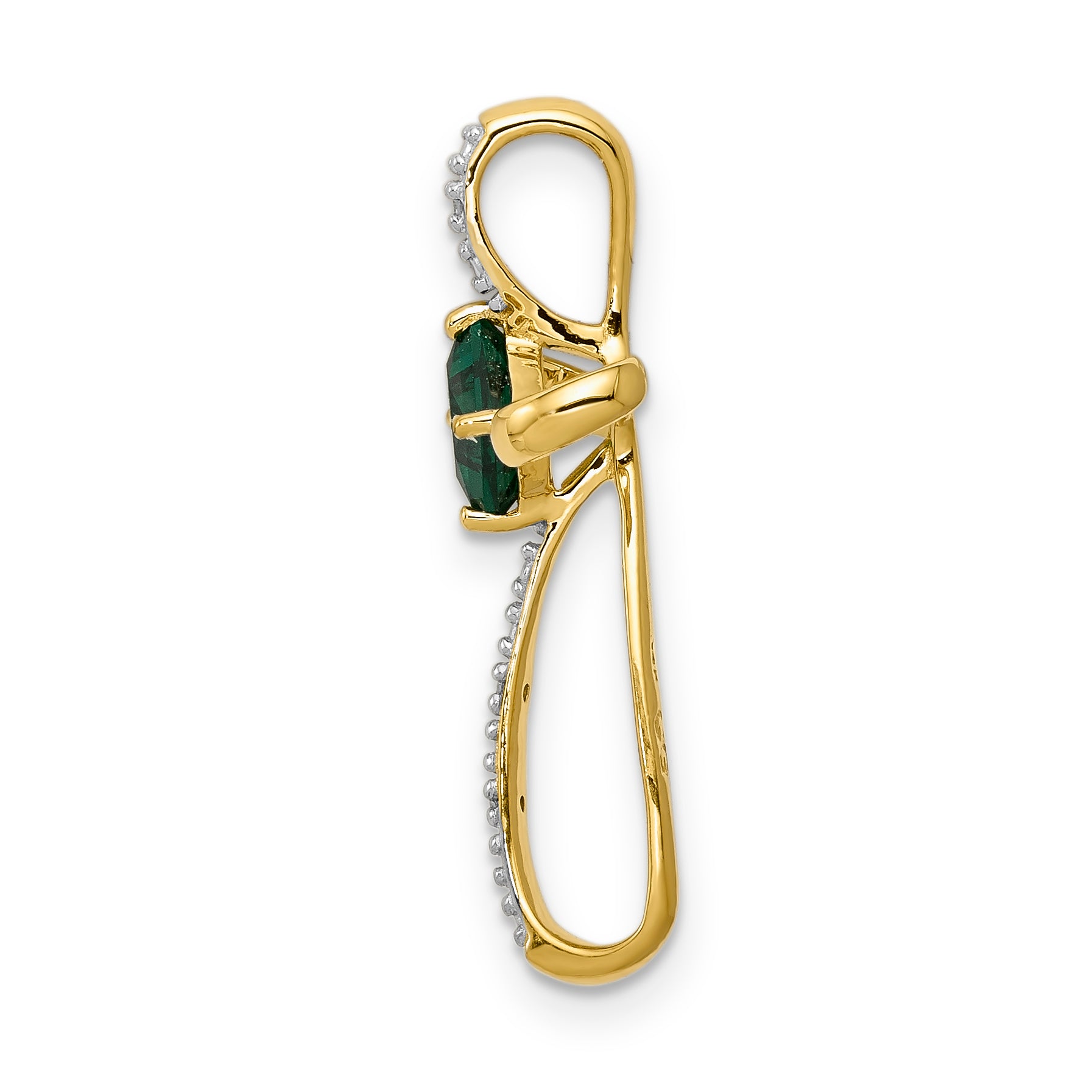 14k w/Rhodium Lab Created Emerald and Diamond Cross Slide