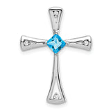 14k White Gold Blue Topaz and Diamond Cross Chain Slide