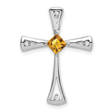 14k White Gold Citrine and Diamond Cross Chain Slide