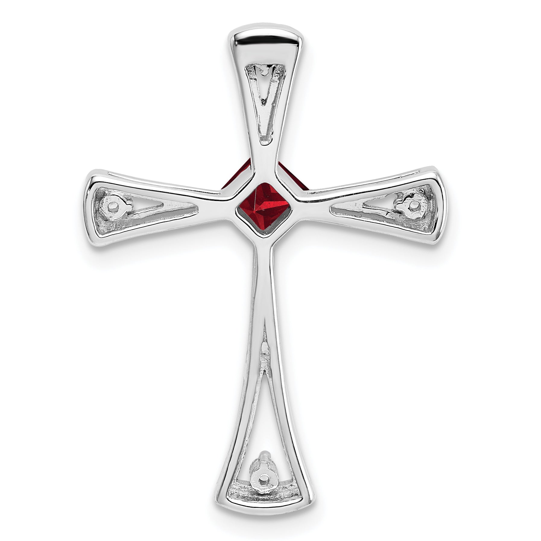 14k White Gold Garnet and Diamond Cross Chain Slide