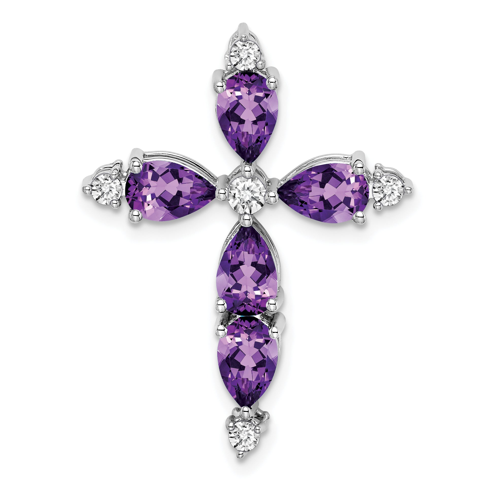 14k White Gold Amethyst and Diamond Cross Chain Slide