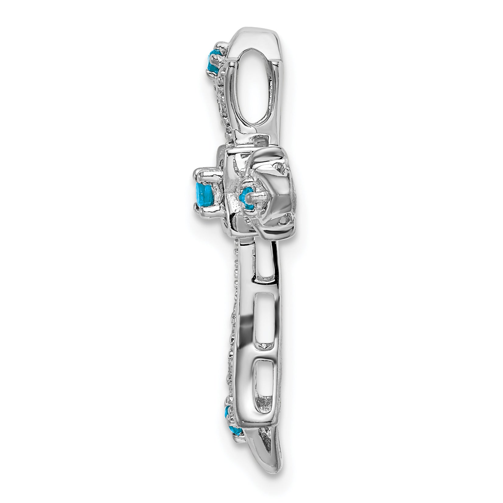 14k White Gold Blue Topaz and Diamond Fleur de Lis Cross Chain Slide