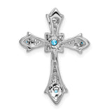 14k White Gold Blue Topaz and Diamond Fleur de Lis Cross Chain Slide