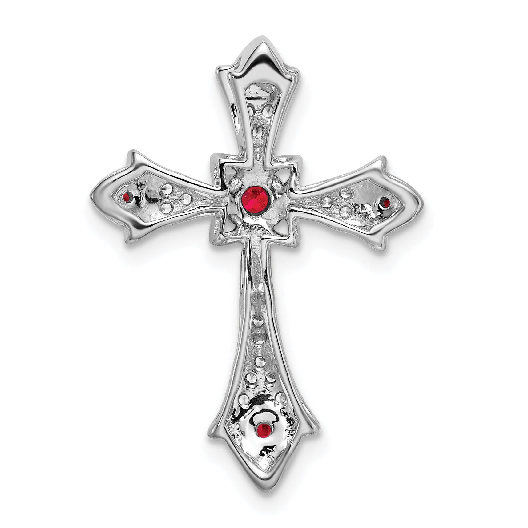 14k White Gold Ruby and Diamond Fleur de Lis Cross Chain Slide