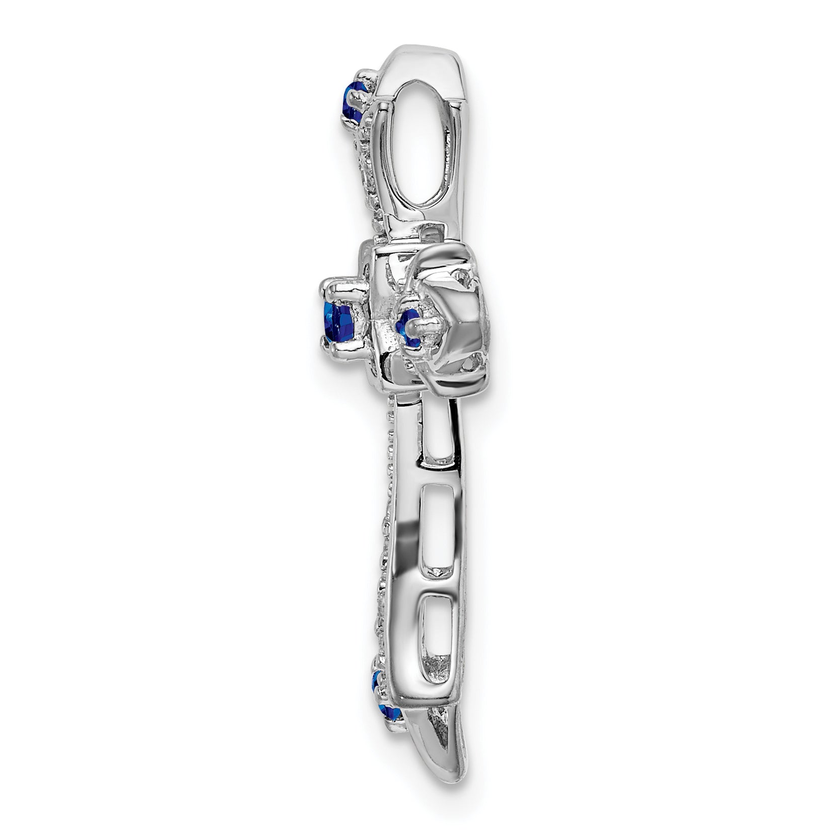 14k White Gold Sapphire and Diamond Fleur de Lis Cross Chain Slide