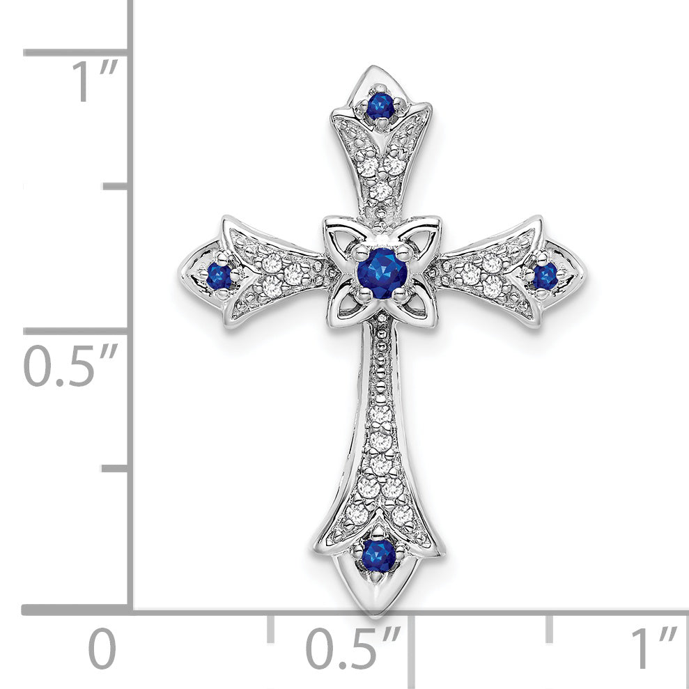 14k White Gold Sapphire and Diamond Fleur de Lis Cross Chain Slide