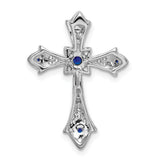 14k White Gold Sapphire and Diamond Fleur de Lis Cross Chain Slide