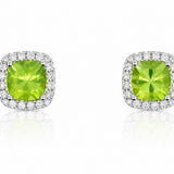 14k White Gold Peridot and Diamond Halo Stud Earrings