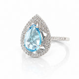 Estate 18k White Gold Blue Topaz Halo Ring