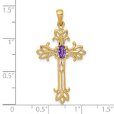 14k Polished Amethyst Cross Pendant