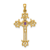 14k Polished Amethyst Cross Pendant
