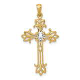 14k 5x3mm Oval Cubic Zirconia cross pendant
