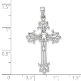 14k White Gold 5x3mm Oval Cubic Zirconia cross pendant