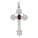 14k White Gold 5x3mm Oval Garnet cross pendant