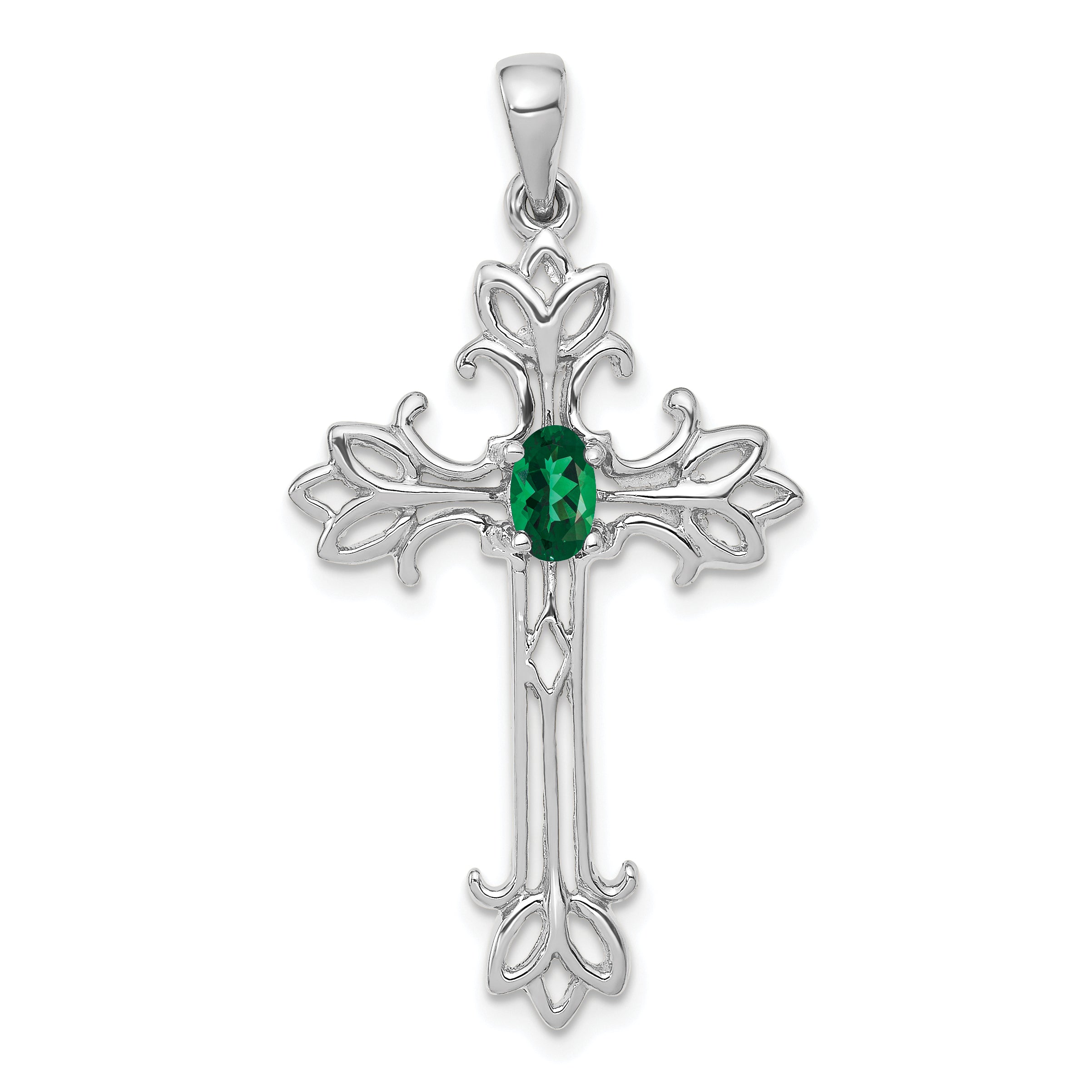14k White Gold 5x3mm Oval Mount St. Helens cross pendant