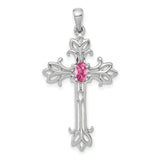 14k White Gold 5x3mm Oval Pink Tourmaline cross pendant
