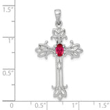 14k White Gold 5x3mm Oval Ruby cross pendant