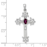14k White Gold 5x3mm Oval Rhodolite Garnet cross pendant